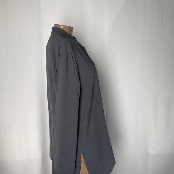 NEW EILEEN FISHER Women’s Button-Up Shirt Grey Size S Ebony Mandarin Collar Long - Picture 7 of 9